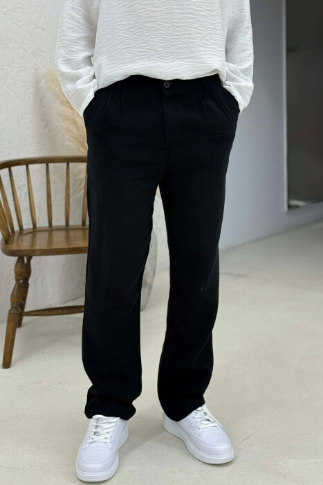 ONE COLOR SEMI ELASTIC WAIST MEN PANTS BLACK/ E ZEZE - KLAUDIO FASHION