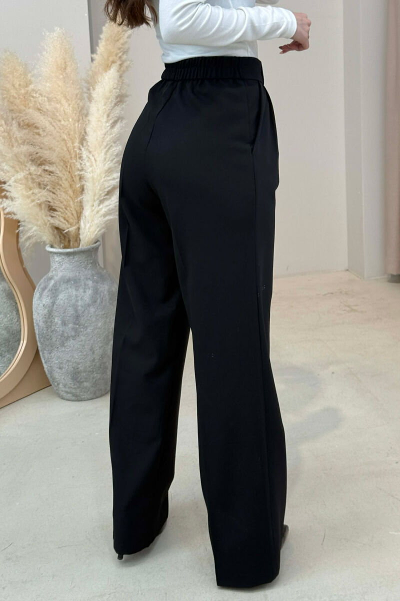 ONE COLOR SEMI ELASTIC WAIST WOMEN TROUSERS BLACK-BLACK/ZZ - 3