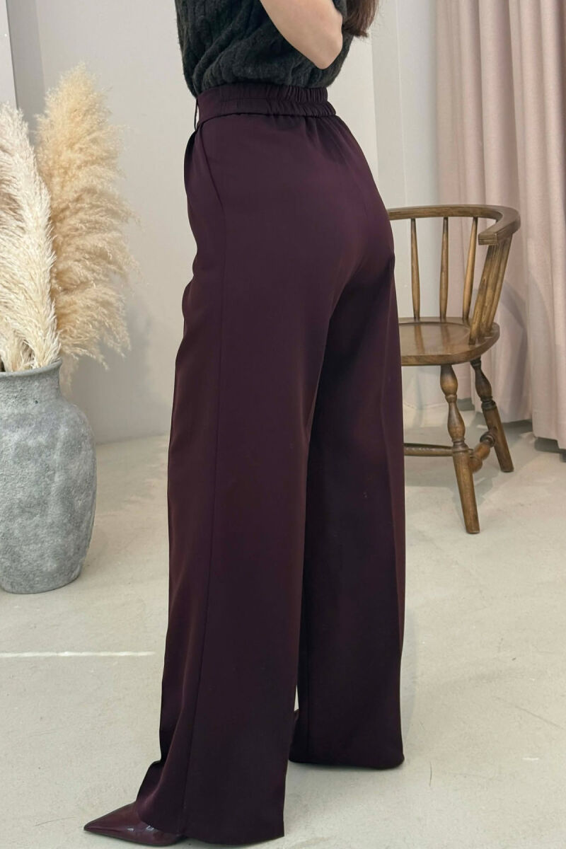 ONE COLOR SEMI ELASTIC WAIST WOMEN TROUSERS DARK BURGUNDY/VISHNJE E ERRET - 2
