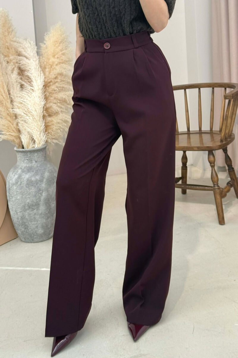 ONE COLOR SEMI ELASTIC WAIST WOMEN TROUSERS DARK BURGUNDY/VISHNJE E ERRET - 3