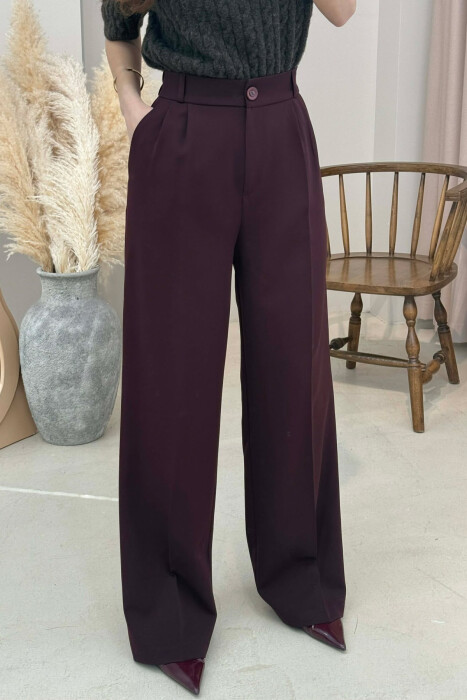 ONE COLOR SEMI ELASTIC WAIST WOMEN TROUSERS DARK BURGUNDY/VISHNJE E ERRET - 4
