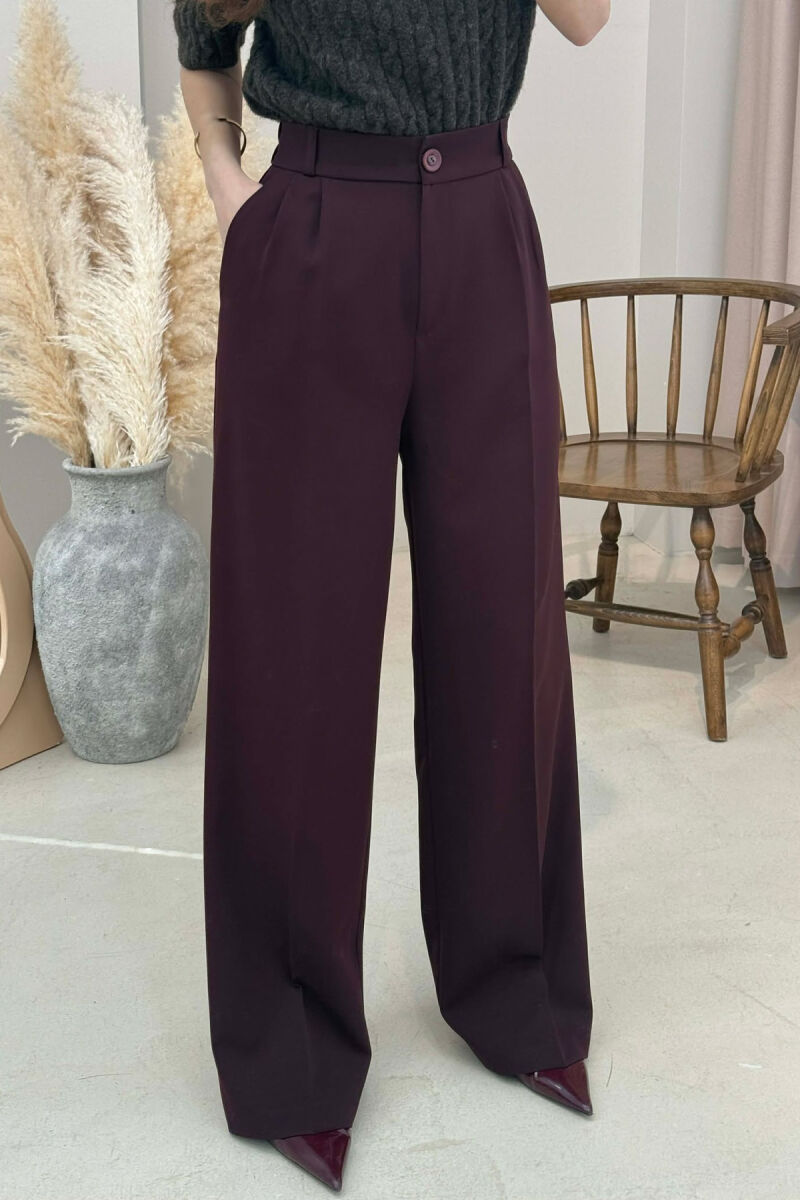ONE COLOR SEMI ELASTIC WAIST WOMEN TROUSERS DARK BURGUNDY/VISHNJE E ERRET - 4