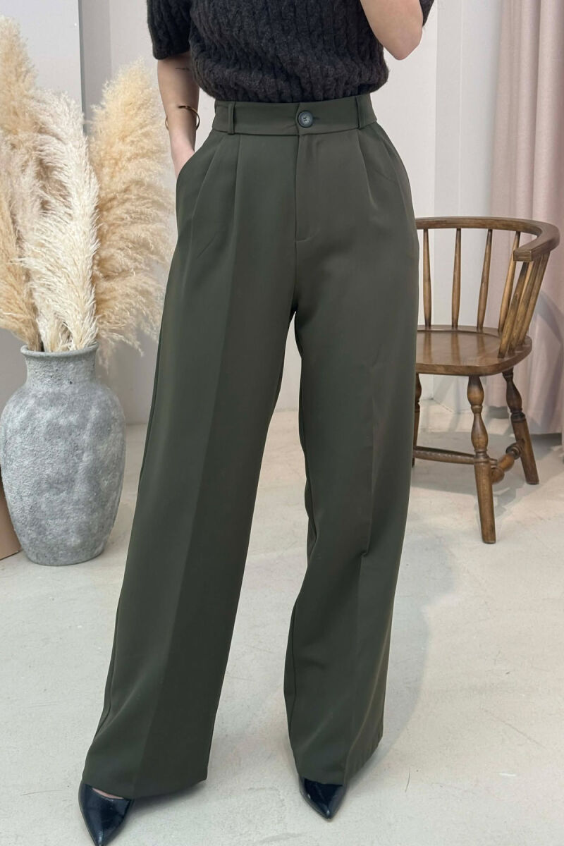 ONE COLOR SEMI ELASTIC WAIST WOMEN TROUSERS DARK GREEN/JEE - 3