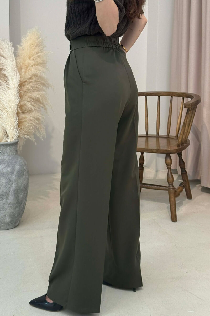 ONE COLOR SEMI ELASTIC WAIST WOMEN TROUSERS DARK GREEN/JEE - 4