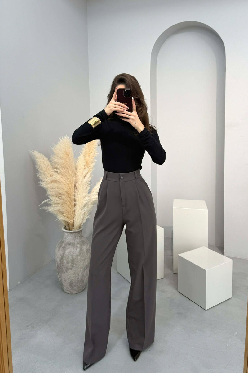 ONE COLOR SEMI ELASTIC WAIST WOMEN TROUSERS DARK GREY/GEE - 1