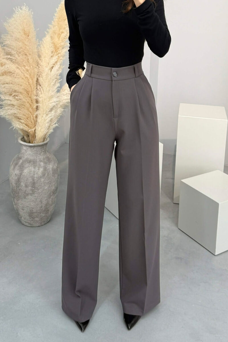 ONE COLOR SEMI ELASTIC WAIST WOMEN TROUSERS DARK GREY/GEE - 2