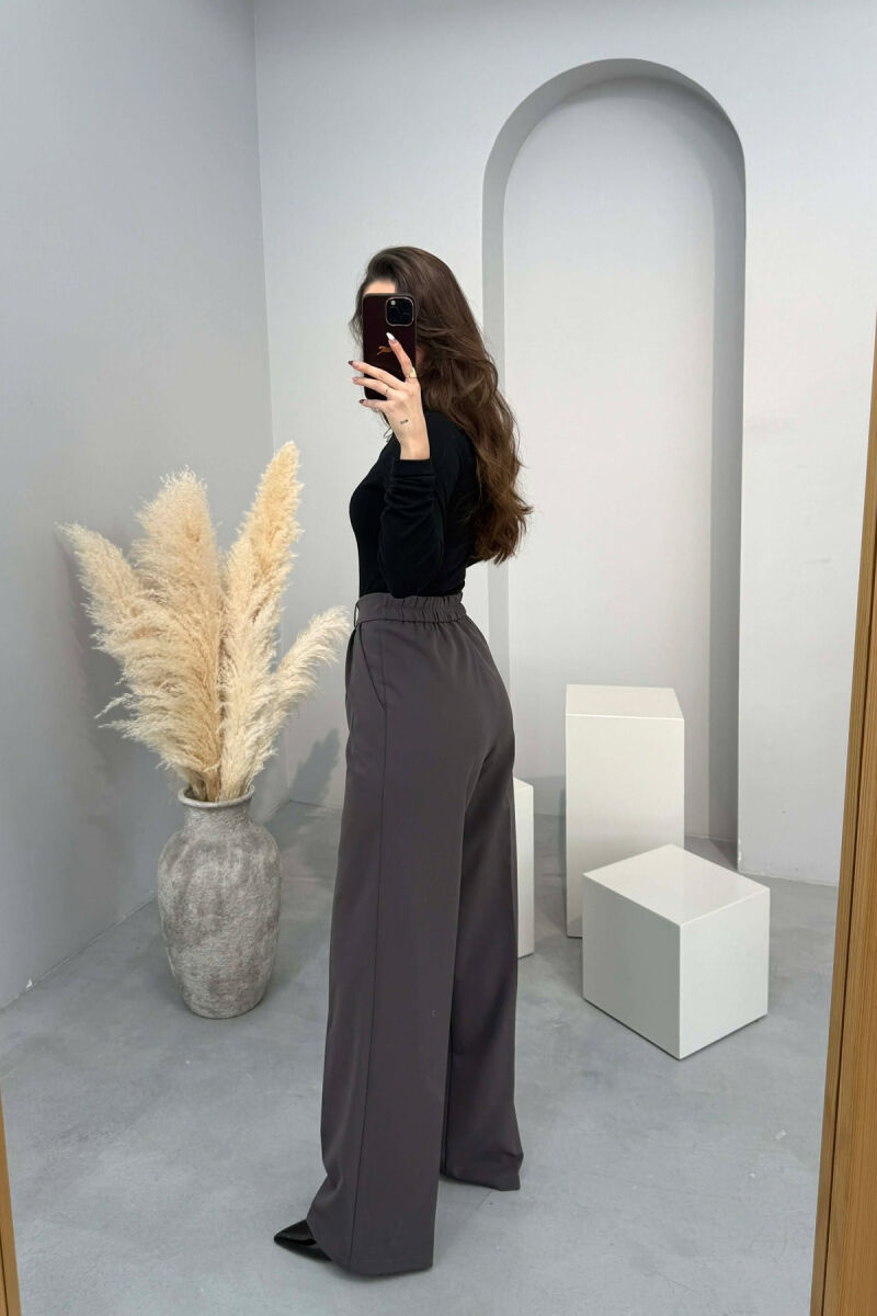 ONE COLOR SEMI ELASTIC WAIST WOMEN TROUSERS DARK GREY/GEE - 4