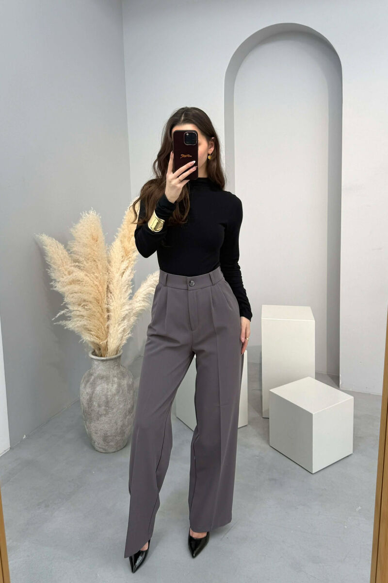 ONE COLOR SEMI ELASTIC WAIST WOMEN TROUSERS GREY/GRI - 1