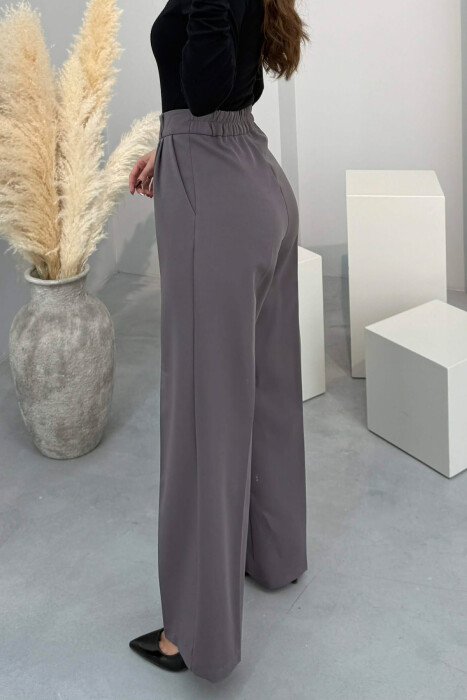 ONE COLOR SEMI ELASTIC WAIST WOMEN TROUSERS GREY/GRI - 3
