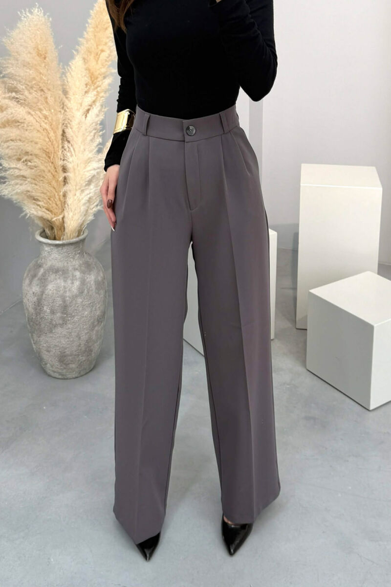 ONE COLOR SEMI ELASTIC WAIST WOMEN TROUSERS GREY/GRI - 4