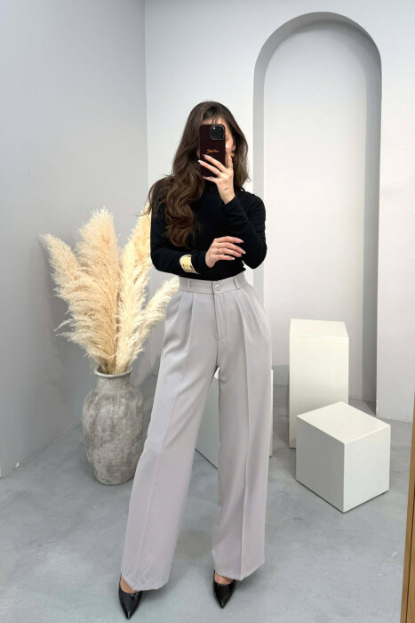 ONE COLOR SEMI ELASTIC WAIST WOMEN TROUSERS LIGHT GREY/GZ 