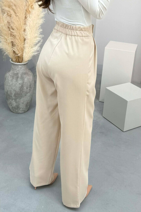 ONE COLOR SEMI ELASTIC WIDE LEG WOMAN TROUSERS BEIGE/BEZHE - 3