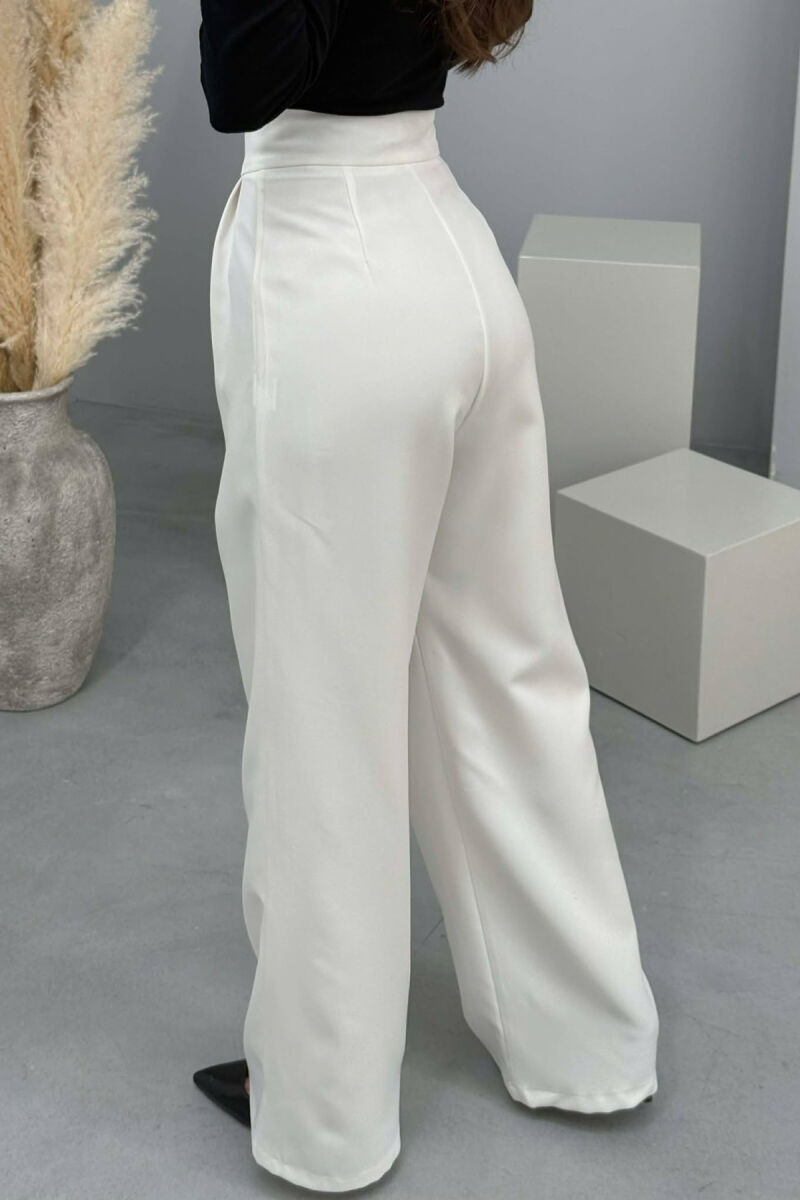 ONE COLOR SEMI ELASTIC WIDE LEG WOMAN TROUSERS WHITE-E BARDHE - 3