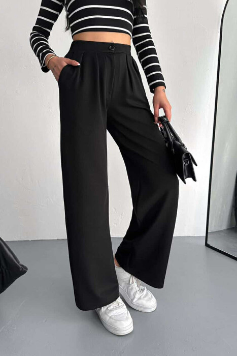 ONE COLOR SEMI ELASTIC WOMEN TROUSERS BLACK/ E ZEZE - 1