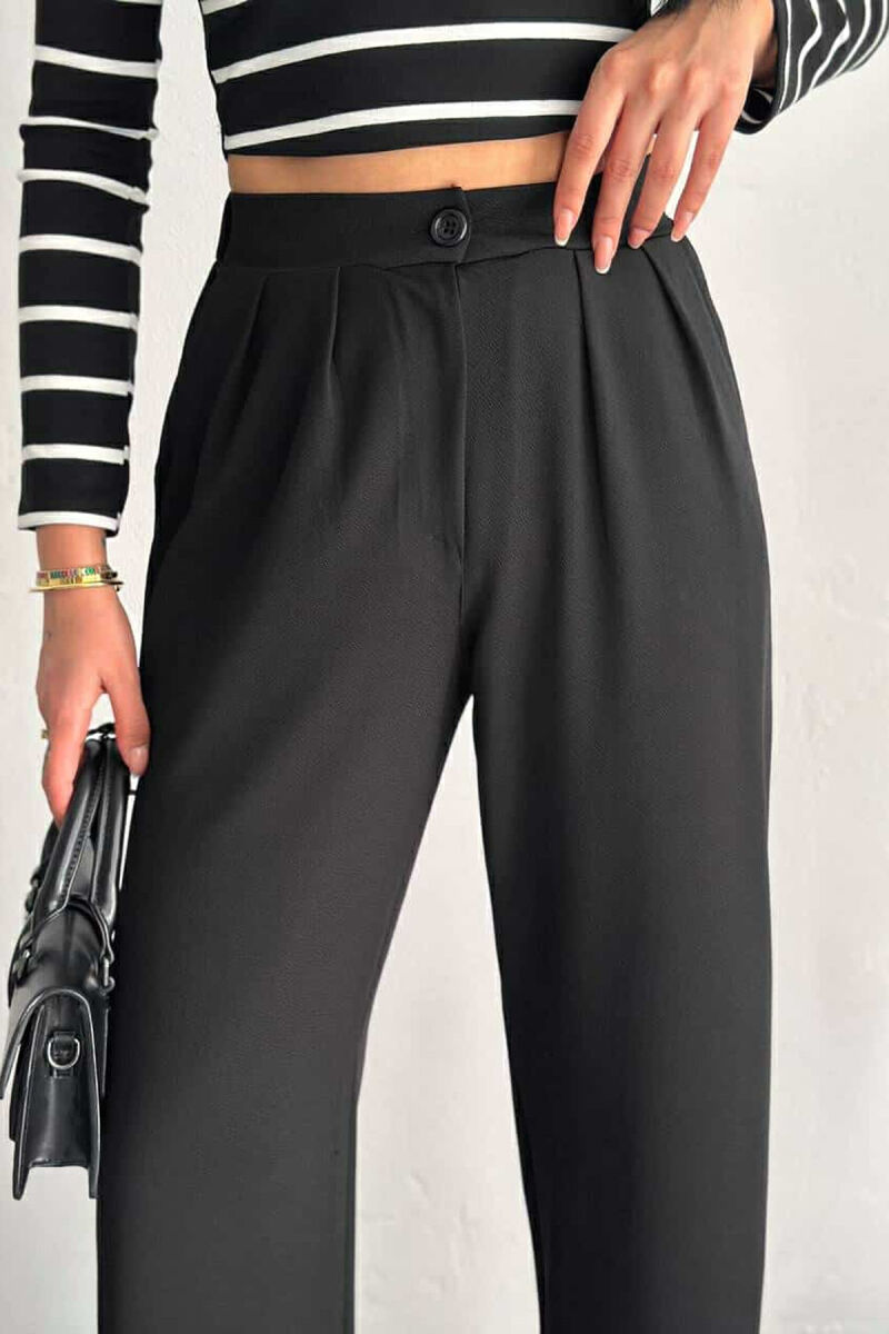 ONE COLOR SEMI ELASTIC WOMEN TROUSERS BLACK/ E ZEZE - 2