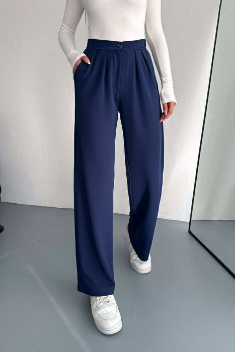 ONE COLOR SEMI ELASTIC WOMEN TROUSERS BLUE/BLU 