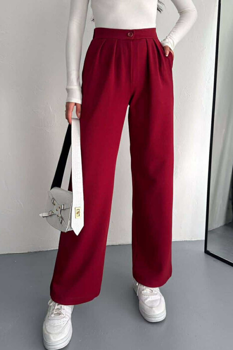ONE COLOR SEMI ELASTIC WOMEN TROUSERS BURGUNDY/VISHNJE 