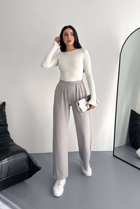 ONE COLOR SEMI ELASTIC WOMEN TROUSERS GREY/GRI 