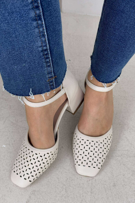 ONE COLOR SEMI HEEL WOMEN SHOES CREAM/KREM - 4