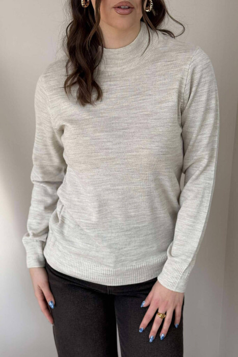 ONE COLOR SEMI NECK WOMEN SWEATER BEIGE/BEZHE - 3