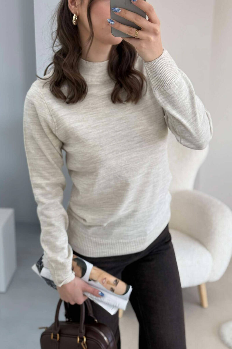 ONE COLOR SEMI NECK WOMEN SWEATER BEIGE/BEZHE - 5