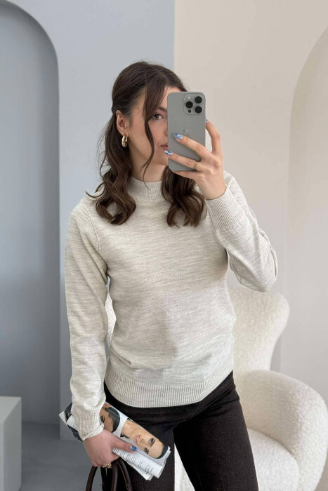 ONE COLOR SEMI NECK WOMEN SWEATER BEIGE/BEZHE - 6