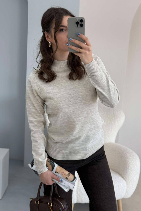 ONE COLOR SEMI NECK WOMEN SWEATER BEIGE/BEZHE - 7