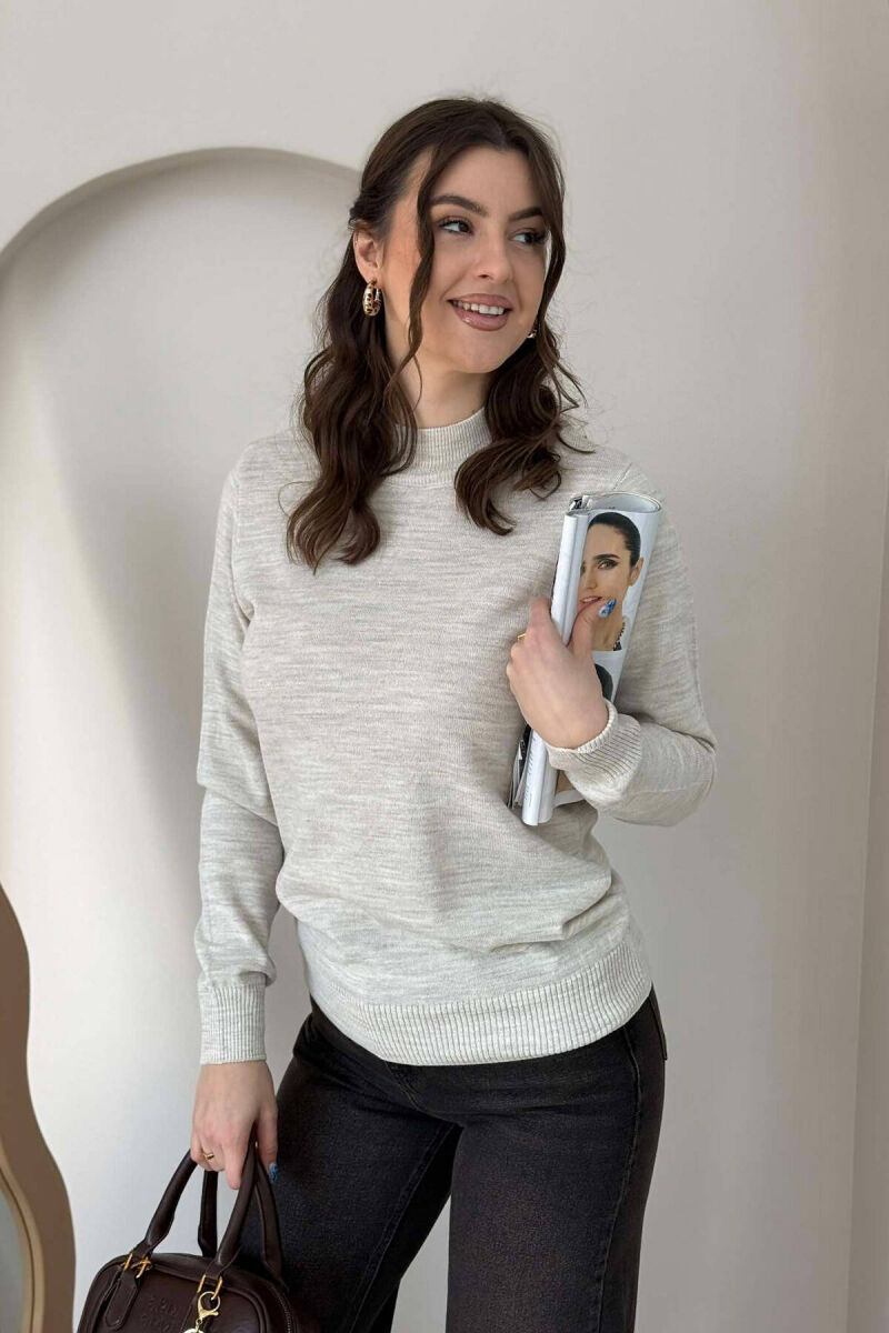 ONE COLOR SEMI NECK WOMEN SWEATER BEIGE/BEZHE - 8