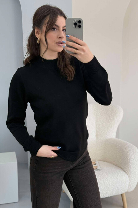 ONE COLOR SEMI NECK WOMEN SWEATER BLACK/ E ZEZE - 2