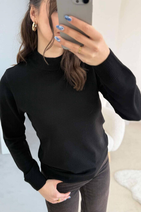 ONE COLOR SEMI NECK WOMEN SWEATER BLACK/ E ZEZE - 5