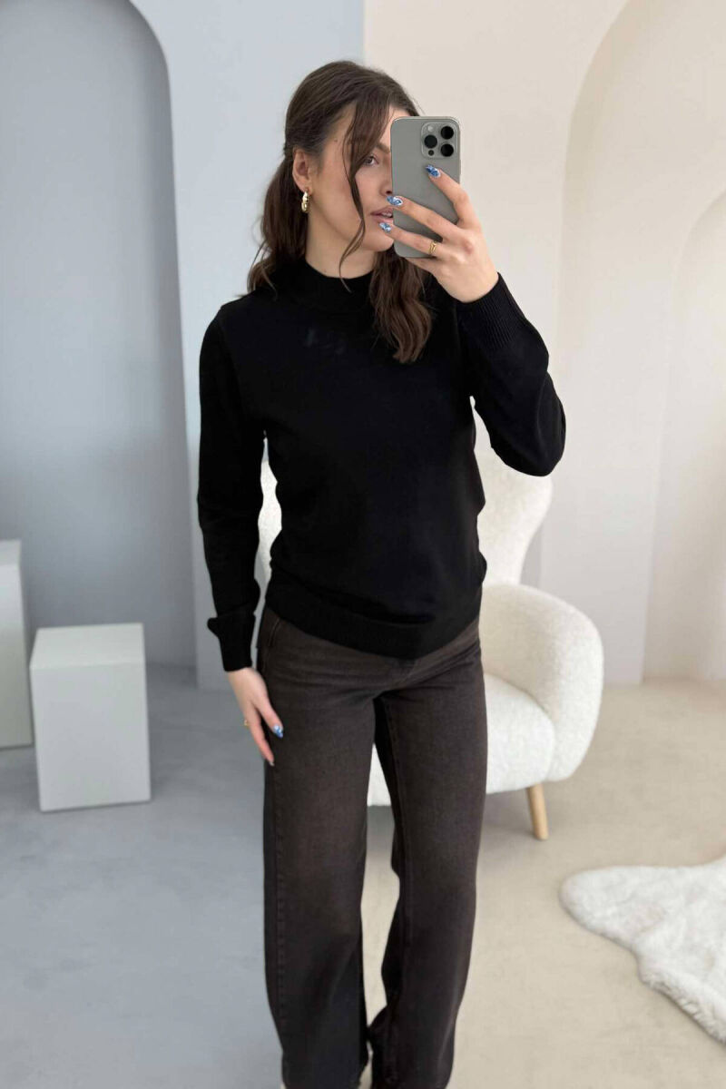 ONE COLOR SEMI NECK WOMEN SWEATER BLACK/ E ZEZE - 6