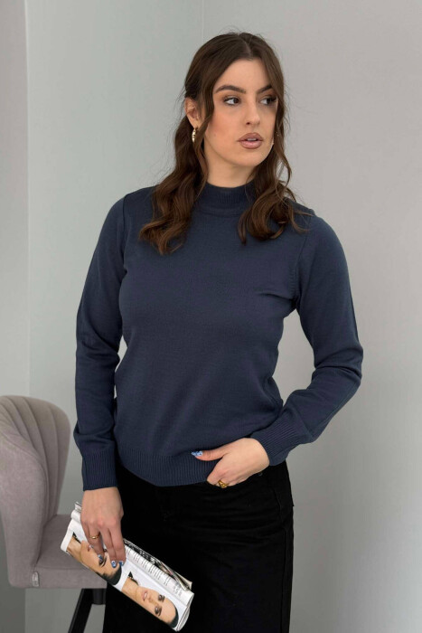 ONE COLOR SEMI NECK WOMEN SWEATER BLUE STONE/GK - 1
