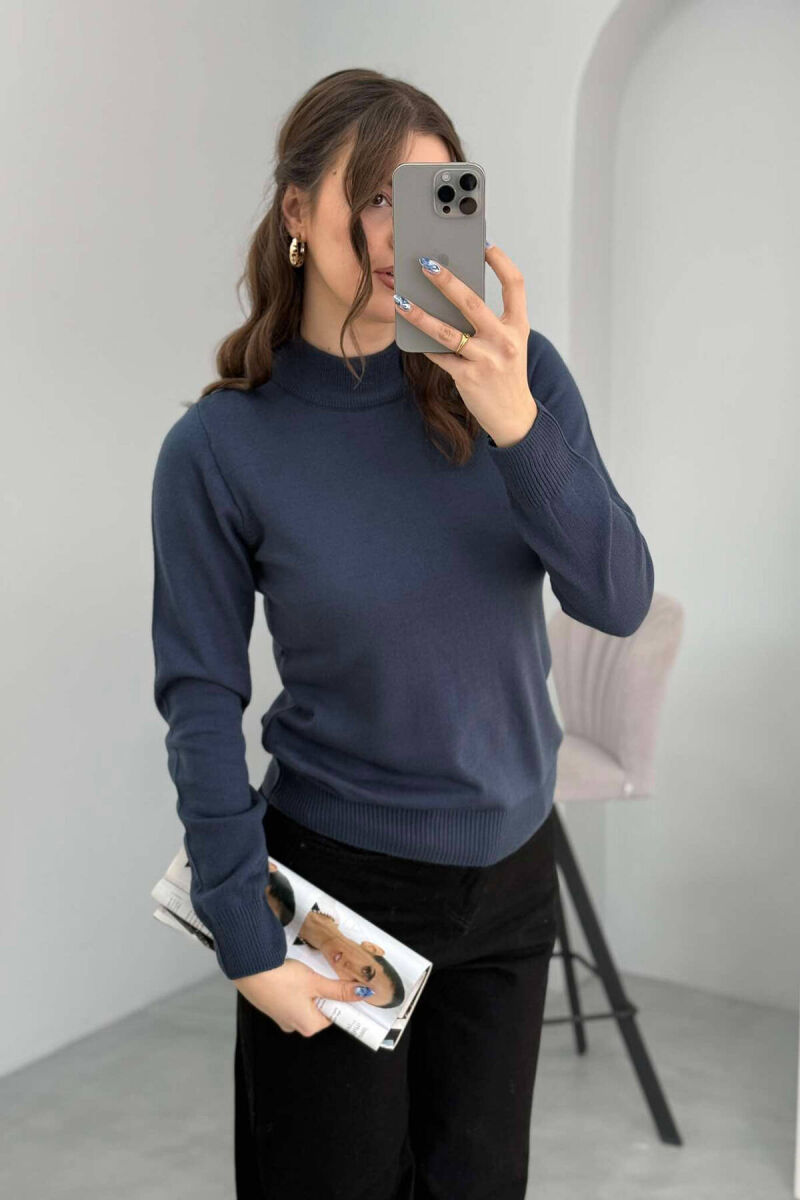 ONE COLOR SEMI NECK WOMEN SWEATER BLUE STONE/GK - 2