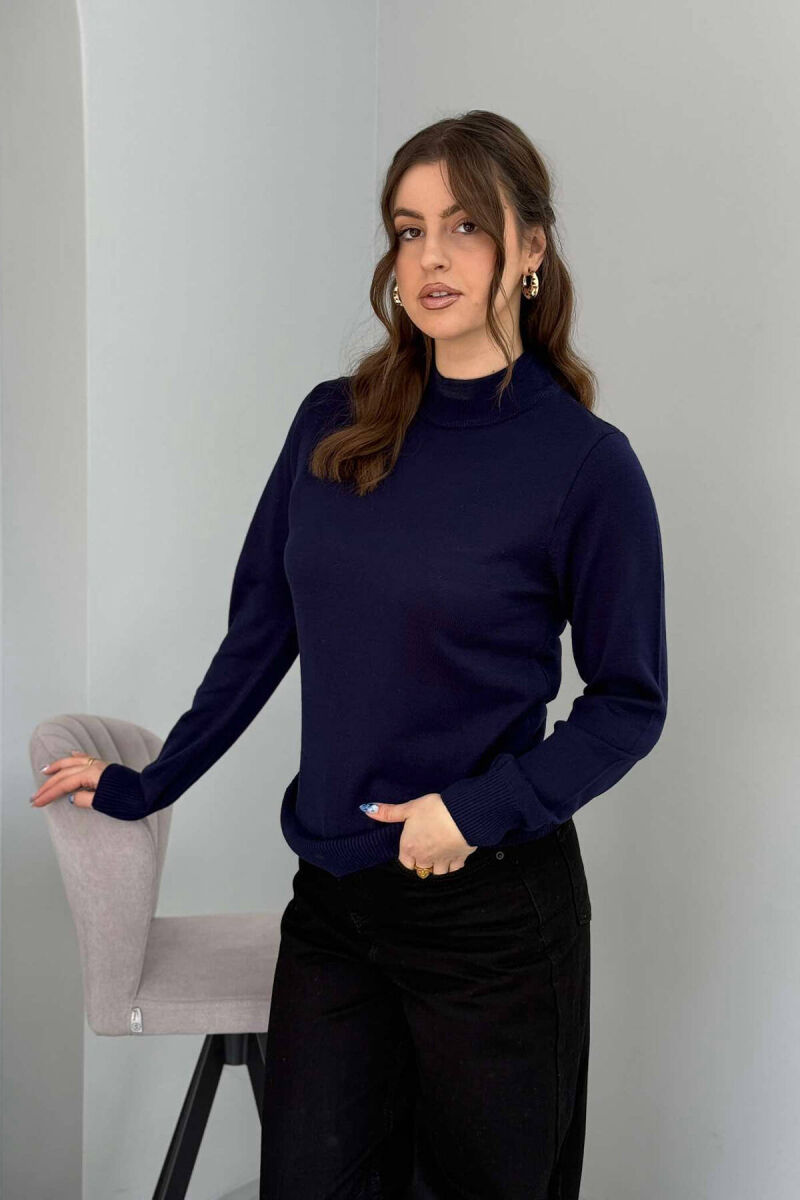 ONE COLOR SEMI NECK WOMEN SWEATER BLUE/BLU - 1