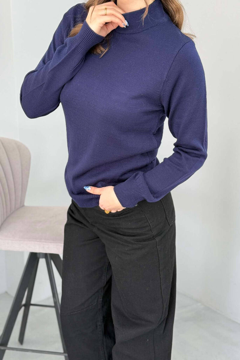 ONE COLOR SEMI NECK WOMEN SWEATER BLUE/BLU - 3