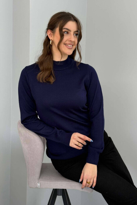 ONE COLOR SEMI NECK WOMEN SWEATER BLUE/BLU - 4