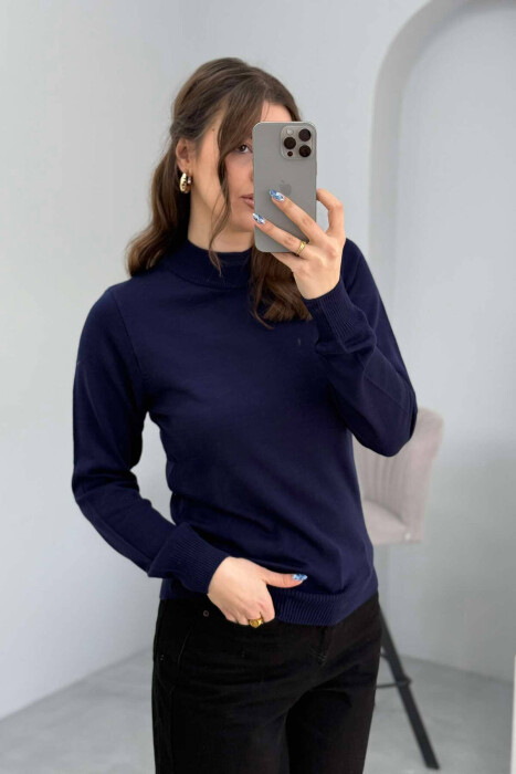 ONE COLOR SEMI NECK WOMEN SWEATER BLUE/BLU - 5