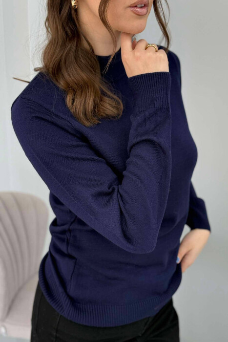 ONE COLOR SEMI NECK WOMEN SWEATER BLUE/BLU - 6