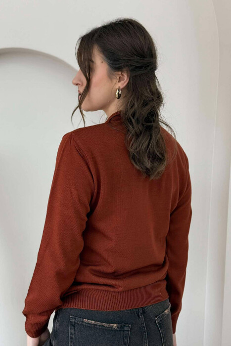 ONE COLOR SEMI NECK WOMEN SWEATER BRICK/TULLE - 4