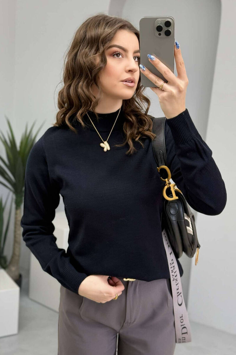 ONE COLOR SEMI NECK WOMEN SWEATER DARK BLUE/BEE - 4