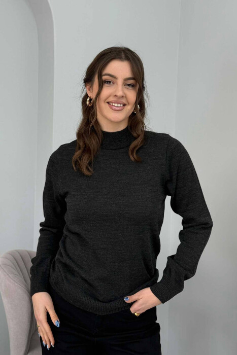 ONE COLOR SEMI NECK WOMEN SWEATER DARK GREY/GEE 