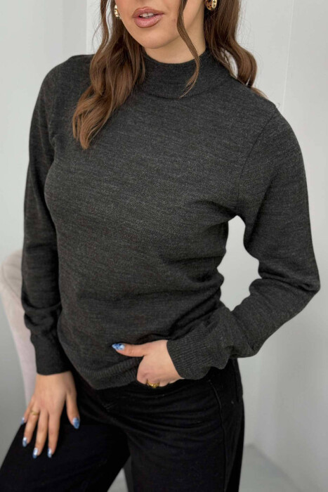 ONE COLOR SEMI NECK WOMEN SWEATER DARK GREY/GEE - 3