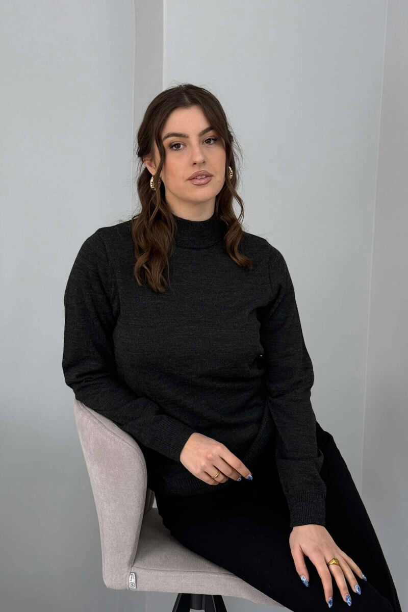 ONE COLOR SEMI NECK WOMEN SWEATER DARK GREY/GEE - 4