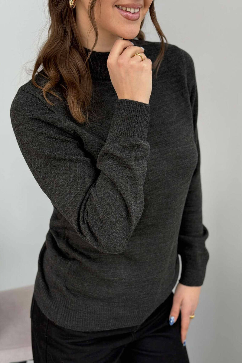 ONE COLOR SEMI NECK WOMEN SWEATER DARK GREY/GEE - 5