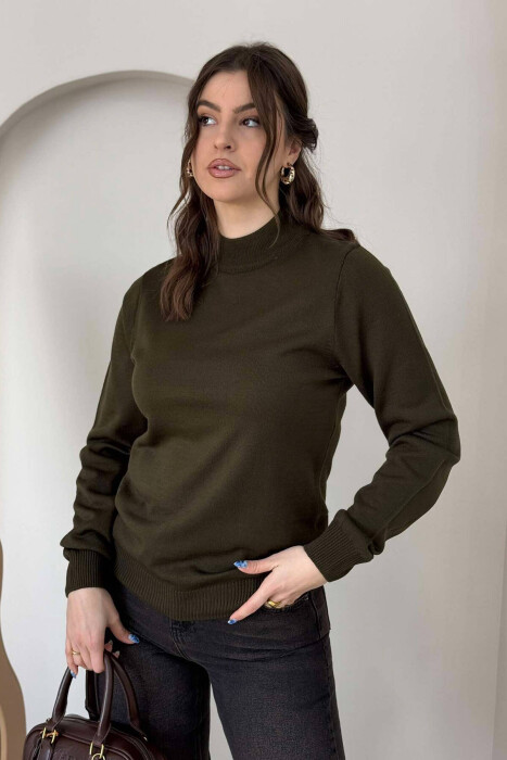 ONE COLOR SEMI NECK WOMEN SWEATER GREEN/JESHILE - 1