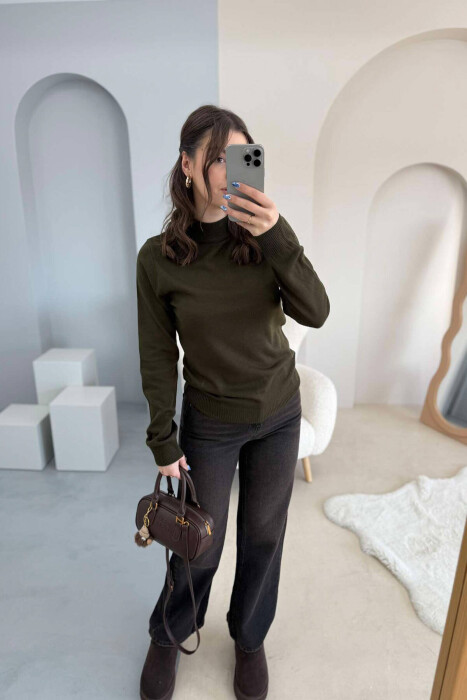 ONE COLOR SEMI NECK WOMEN SWEATER GREEN/JESHILE - 2