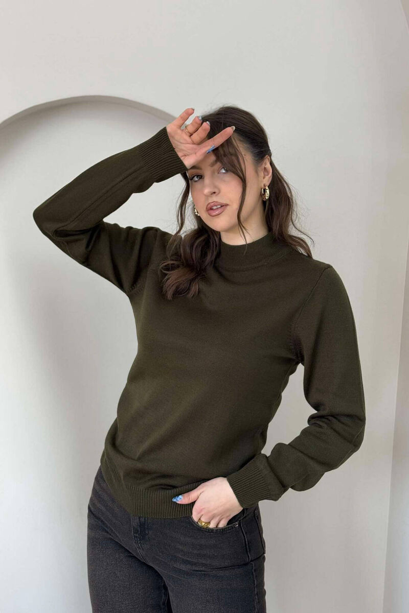ONE COLOR SEMI NECK WOMEN SWEATER GREEN/JESHILE - 3