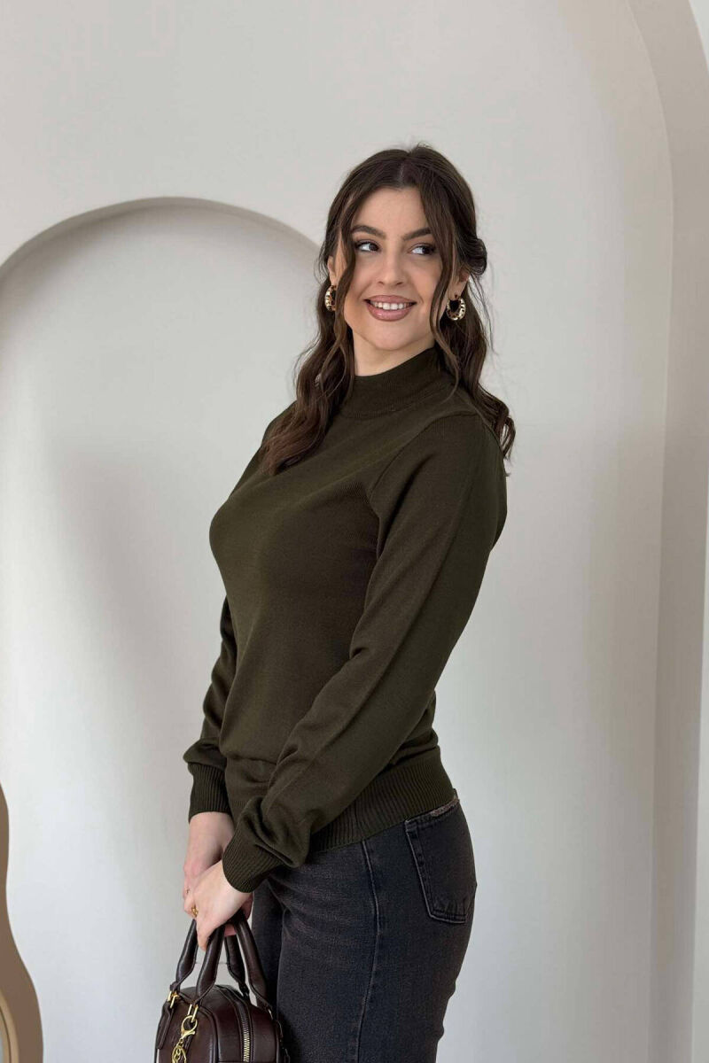 ONE COLOR SEMI NECK WOMEN SWEATER GREEN/JESHILE - 5