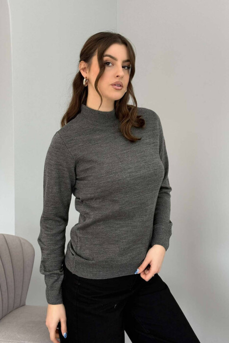 ONE COLOR SEMI NECK WOMEN SWEATER GREY/GRI 