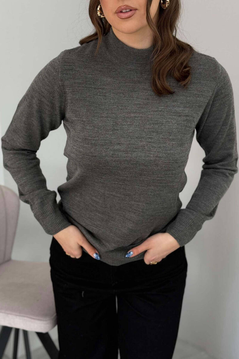 ONE COLOR SEMI NECK WOMEN SWEATER GREY/GRI - 2